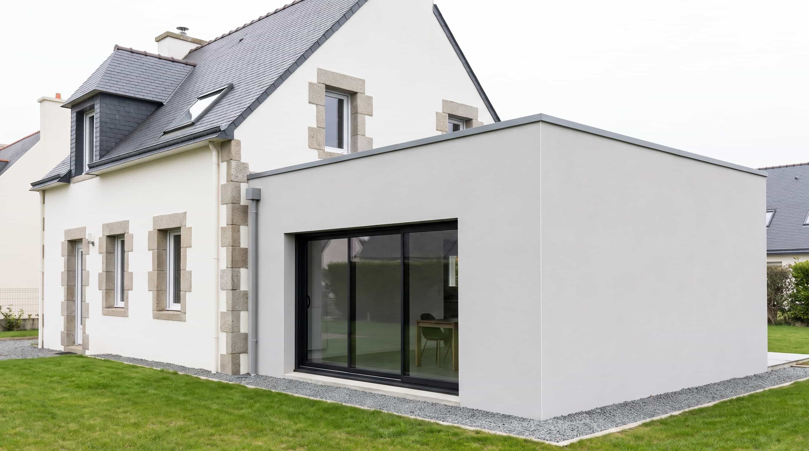 Maison du pays de Lorient et son extension maçonnée en blocs, de plain-pied